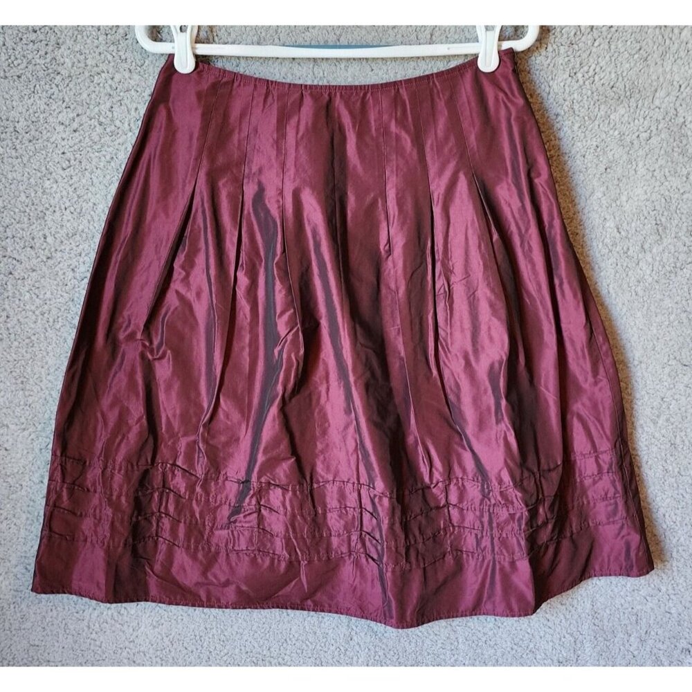 J.Jill Women's Pleated Knee Length Skirt Side Zip 100% Polyester Red Size 8